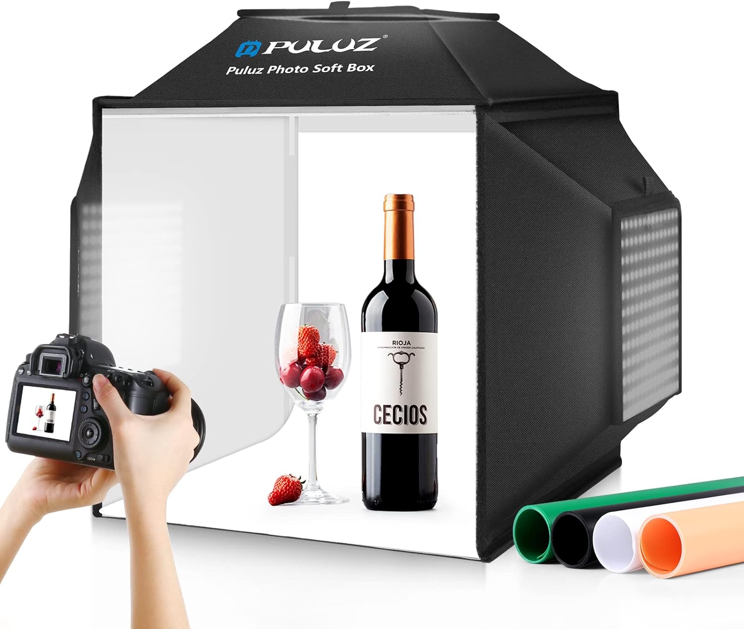 Upgrade Light Box Photography with 480 LED Lights, PULUZ 16"x16" Studio Box, Pro...