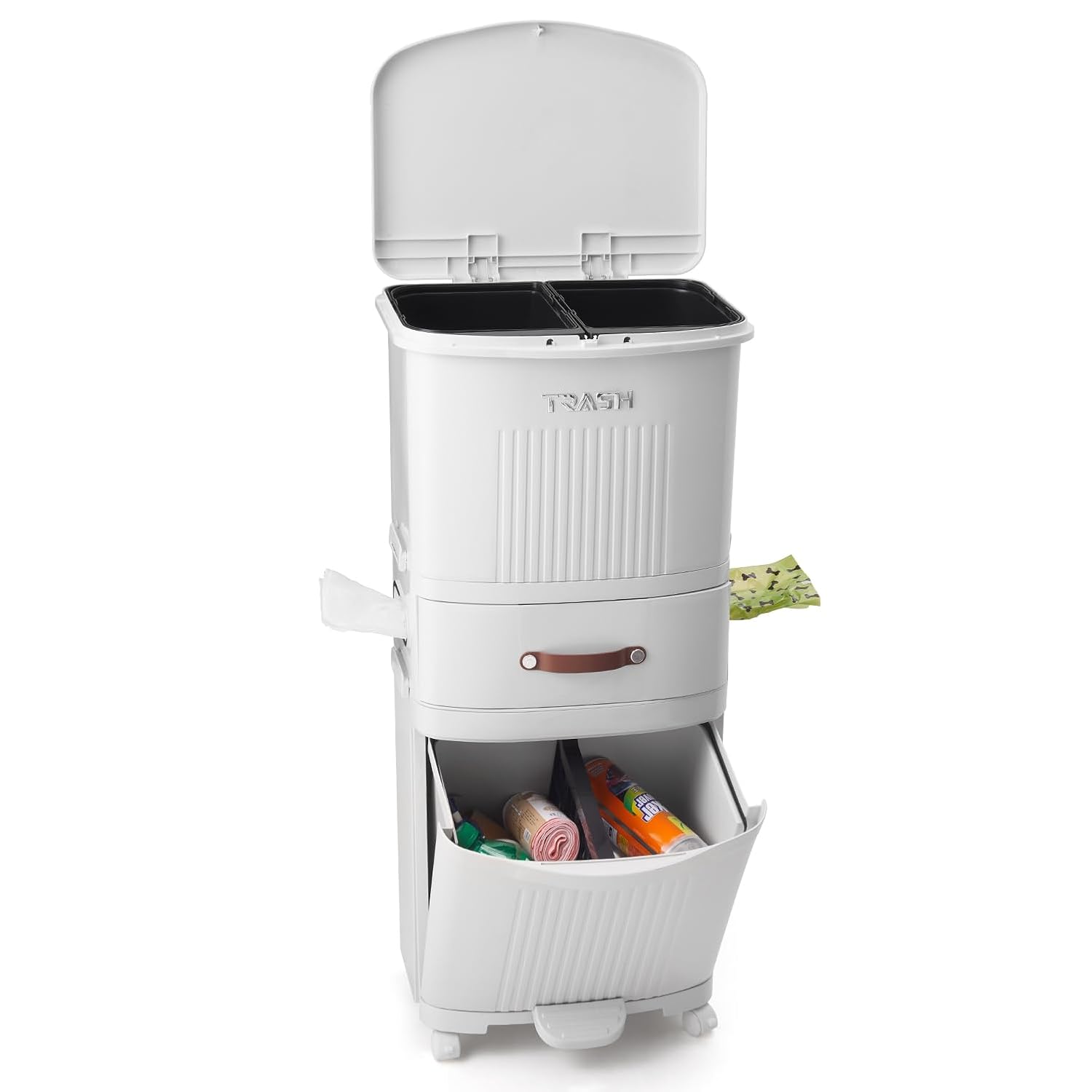 Warmiehomy Recycling Bins for Kitchen Double Bin with Pedal 45L Dry and Wet Sepa...
