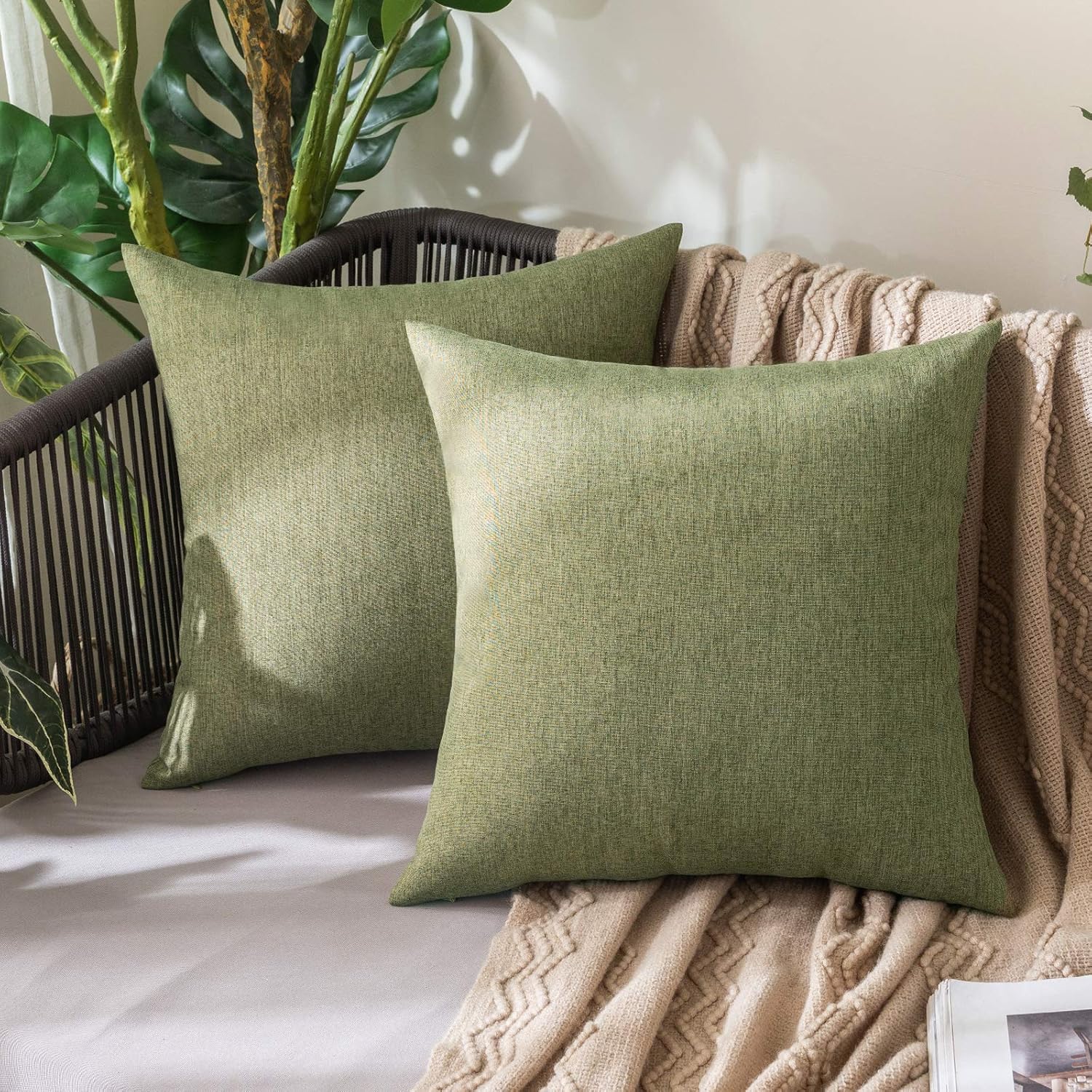 MIULEE Pack of 2 Spring Decorative Outdoor Solid Waterproof Throw Pillow Covers...