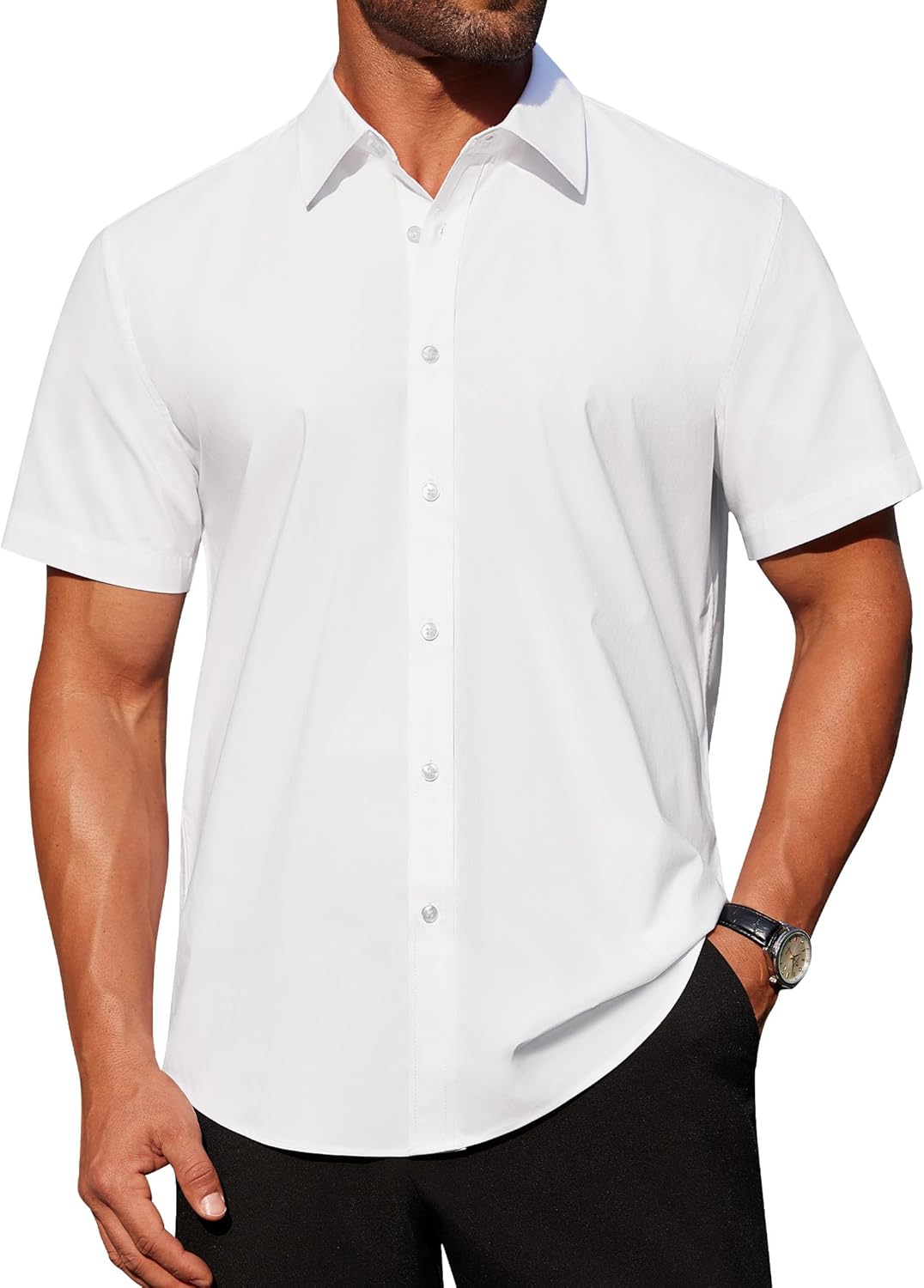 J.VER Mens Short Sleeve Button Down Shirt Stretch Business Casual Dress Shirts S...