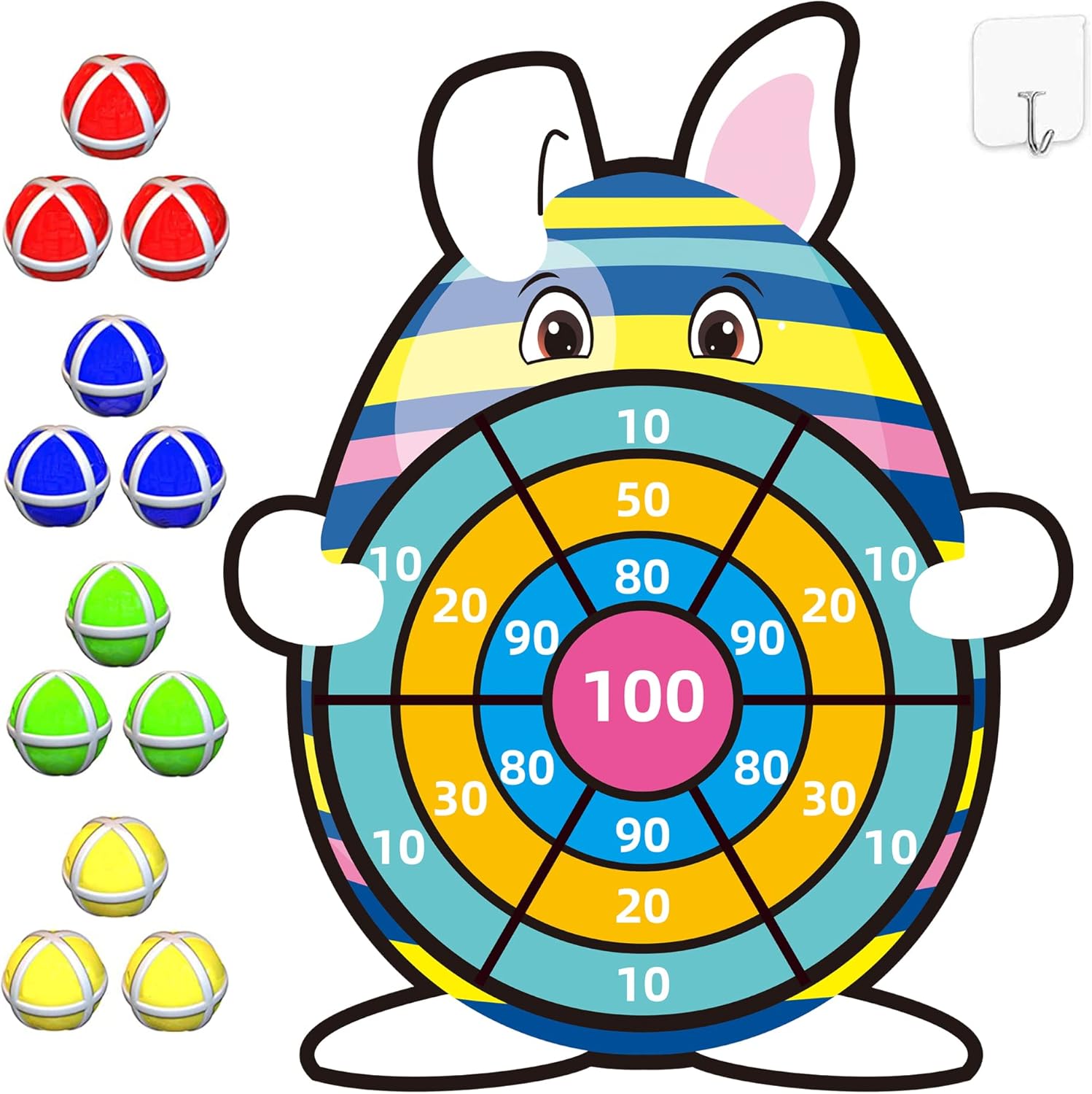 HONGID Easter Basket Stuffers,30" Bunny Dart Board With 12 Sticky Balls,Easter E...
