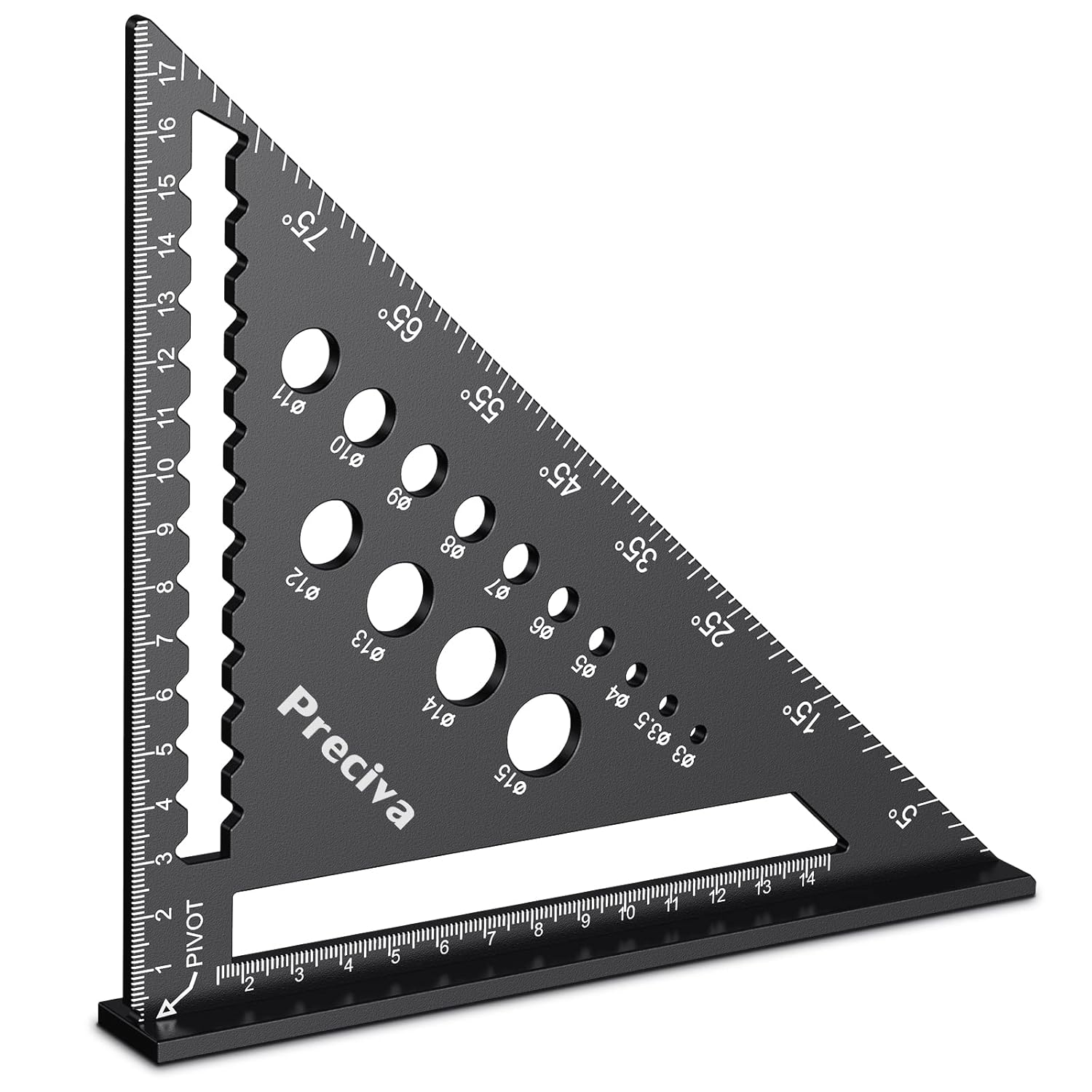 Speed Square with 14 Types of Drill Holes, 7inch Metric Triangle Ruler, Aluminum...
