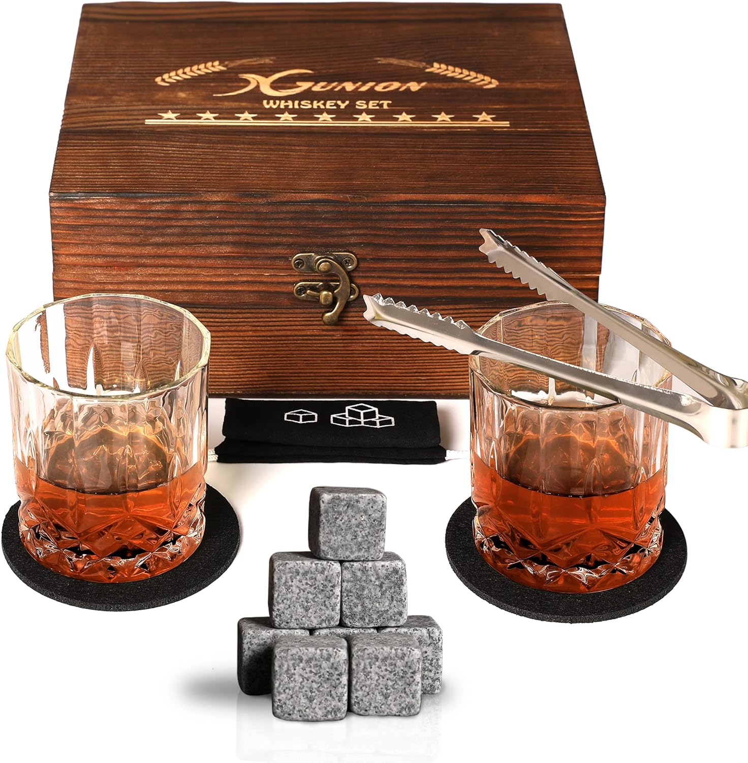 Whiskey Stones Gift Set for Men Dad Father’s Day Whiskey Glasses Set 2 Bourbon G...
