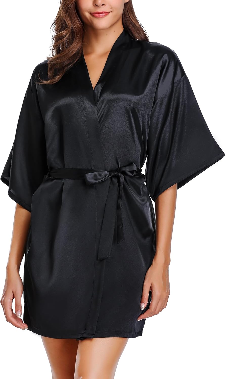 Wikoan Women's Satin Dressing Gown,Soft Silk Robe Lightweight Sleepwear for Brid...