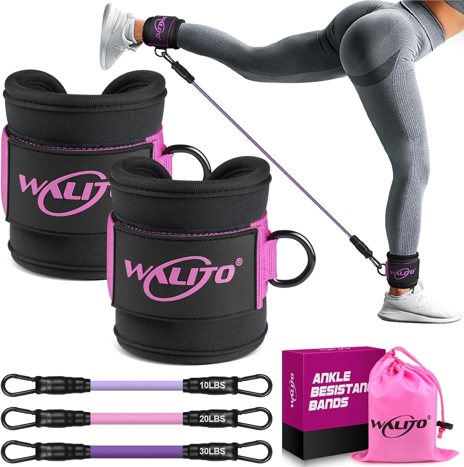 WALITO Ankle Resistance Bands with Cuffs, Exercise Bands for Legs and Butt, Boot...