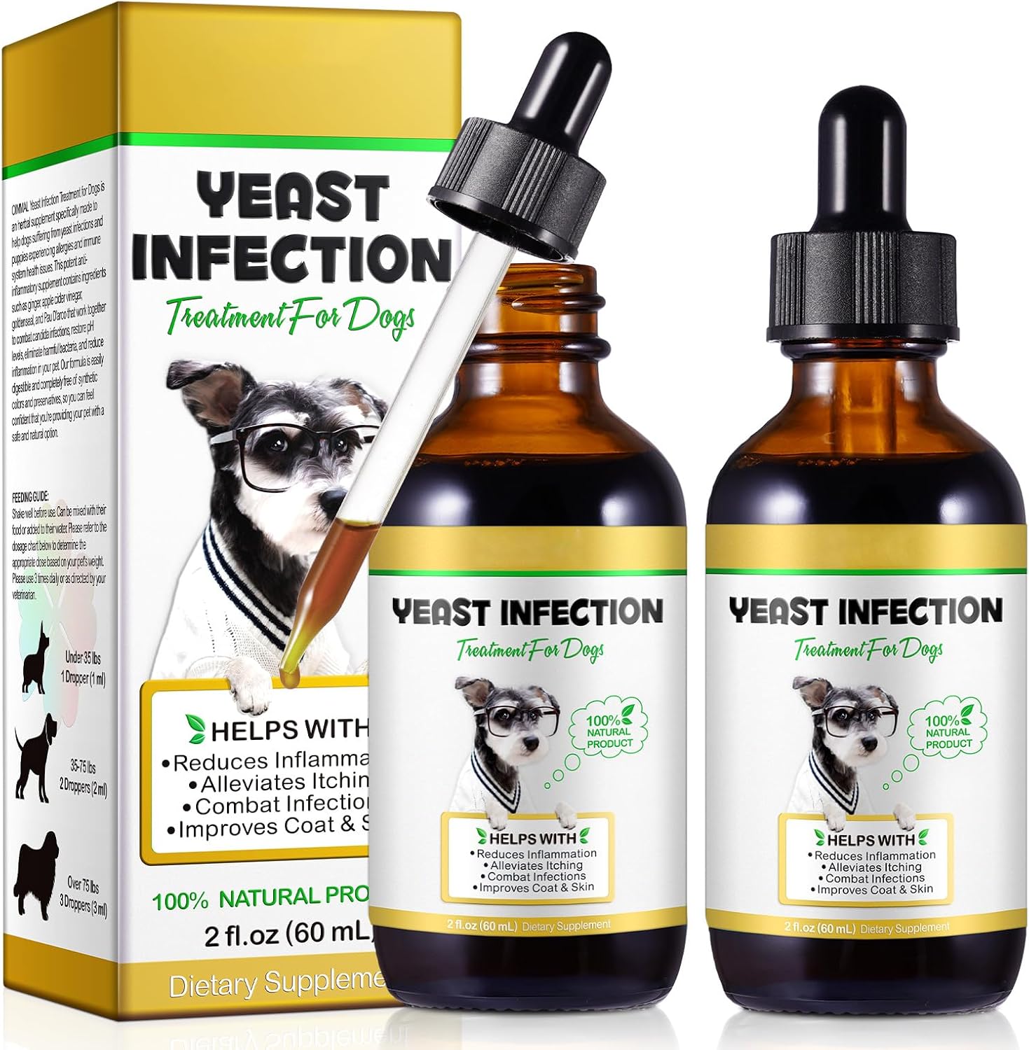 HUALIJIA Yeast Infection Treatment for Dogs, 2PCS Natural Dog Yeast Infection Dr...