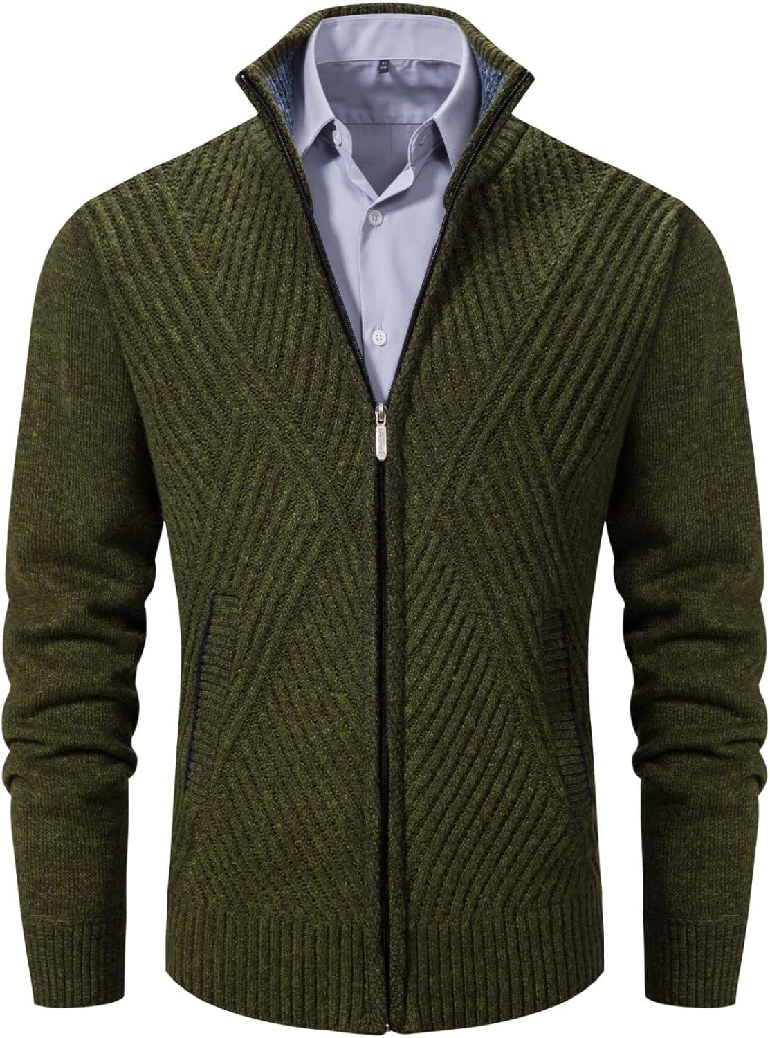 VtuAOL Men's Cardigan Sweaters Full Zip Sweaters Stand Collar Casual Knitted Car...