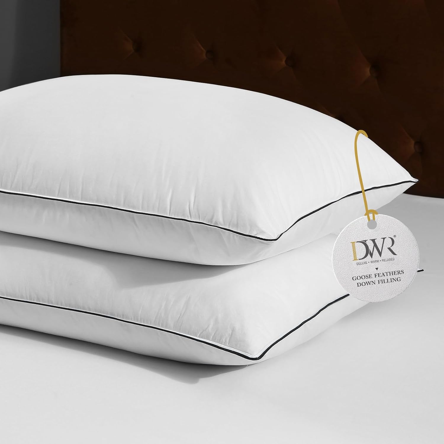 DWR Luxury Goose Feather Down Core Pillow Surrounded by Polyester - Set of 2 - K...