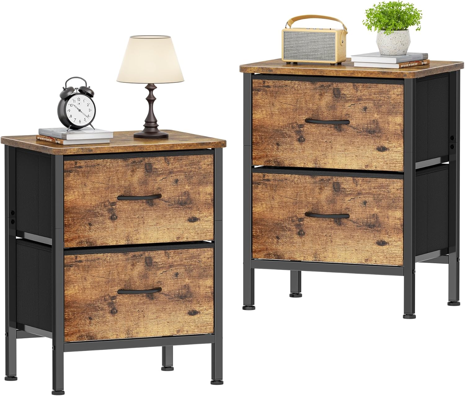 HOMIDEC Bedside Tables Set of 2, Bedroom Bedside Cabinet with Metal Frame and 2...