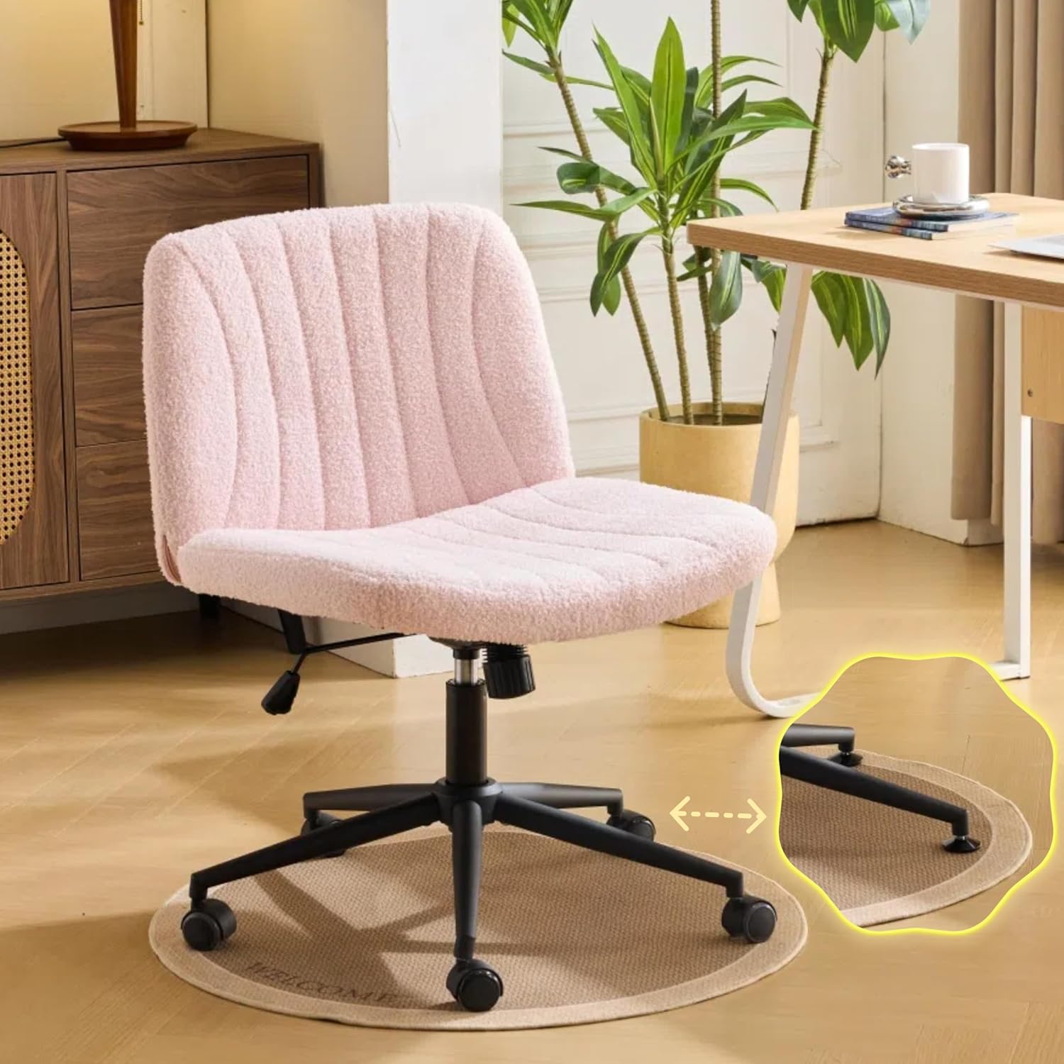VINGLI Criss Cross Legged Chair,Wide Comfy Office Desk Chair,Dual-Use with/no Wh...