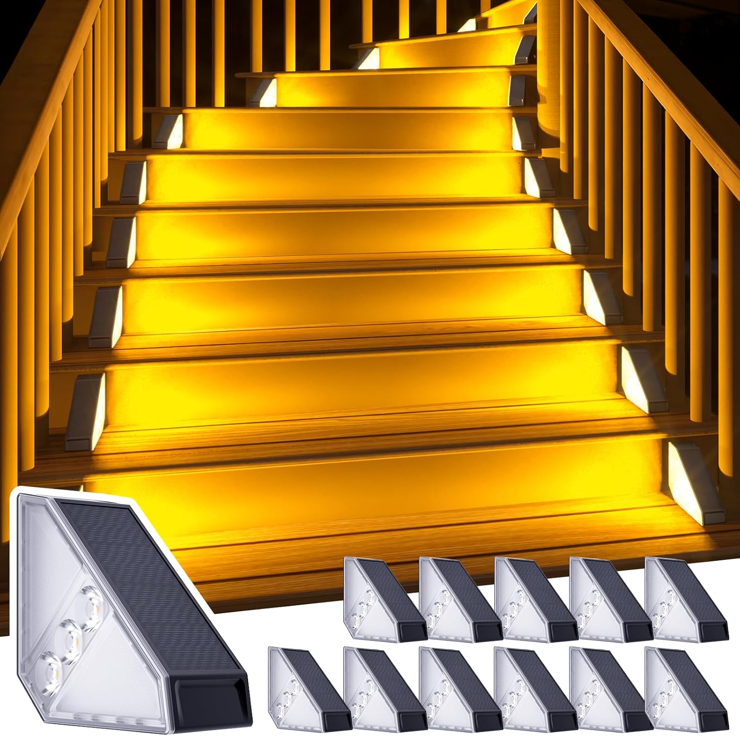 ROSHWEY Solar Step Lights for Outside, 12 Pack Solar Stair Lights Outdoor Waterp...