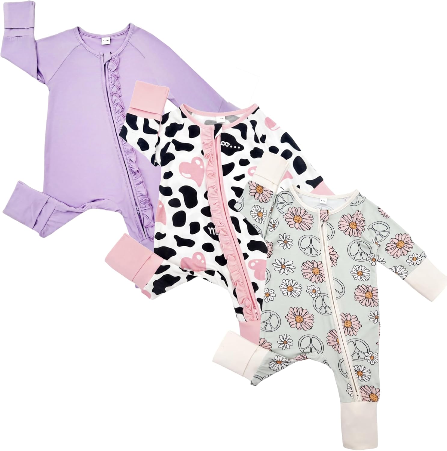 Bow Dream Bamboo Baby Boy Romper Footed Long Sleeve Footies Newborn Girl Clothes...