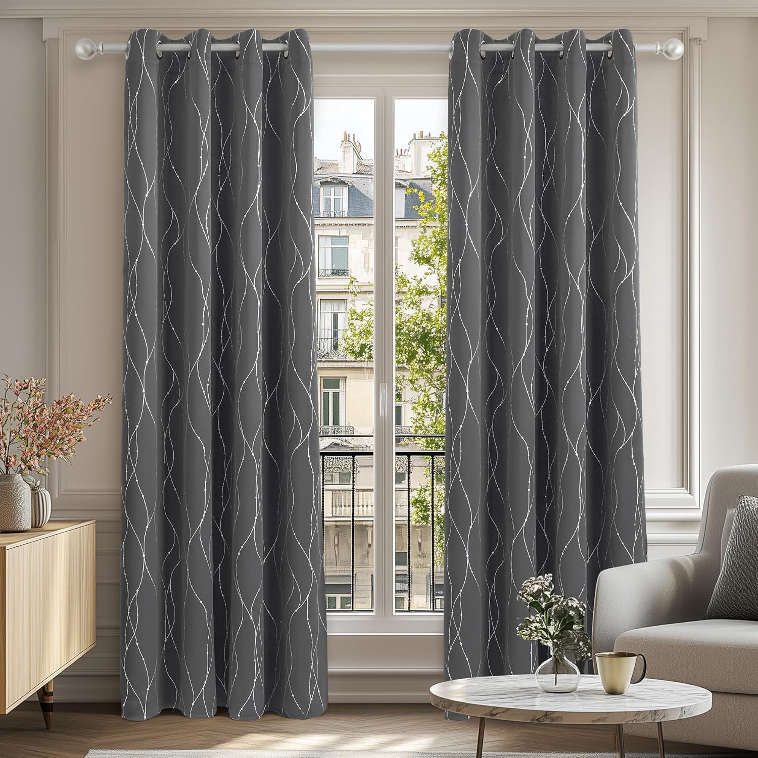 Deconovo 46 x 72 Inch Super Soft Dotted Line Foil Printed Thermal Insulated Blac...