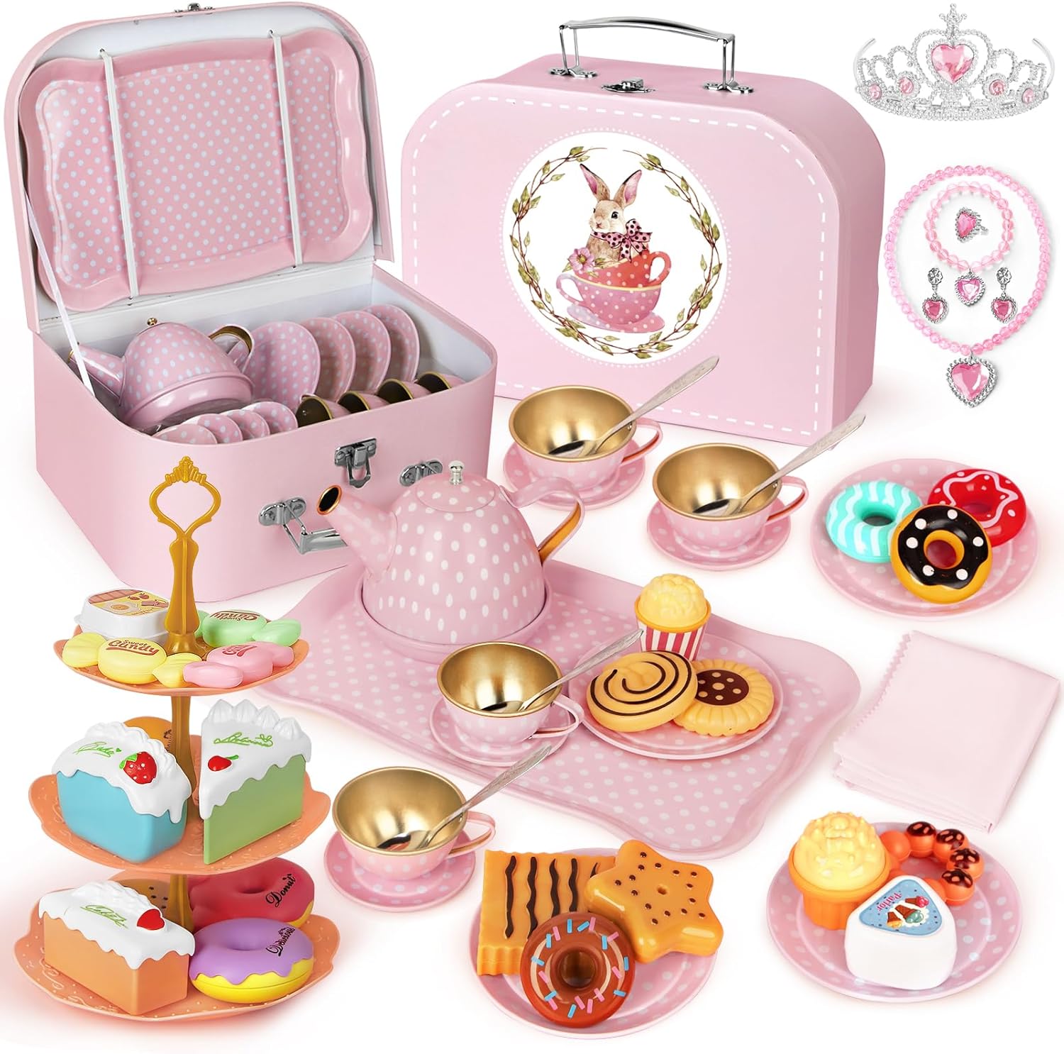 Tea Party Set for Little Girls, 49PCS Princess Tea Time Toys Including Tea Set D...