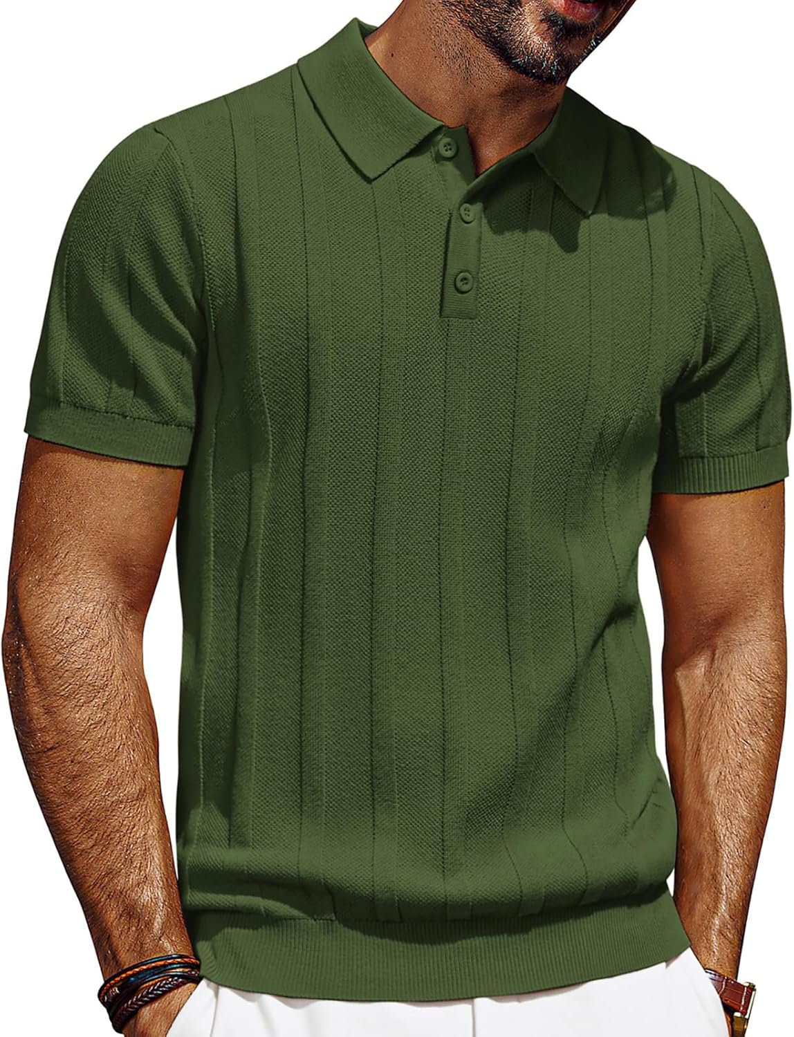 PJ PAUL JONES Mens Polo Shirts Short Sleeve Textured Knit Polo Shirt Ribbed Casu...