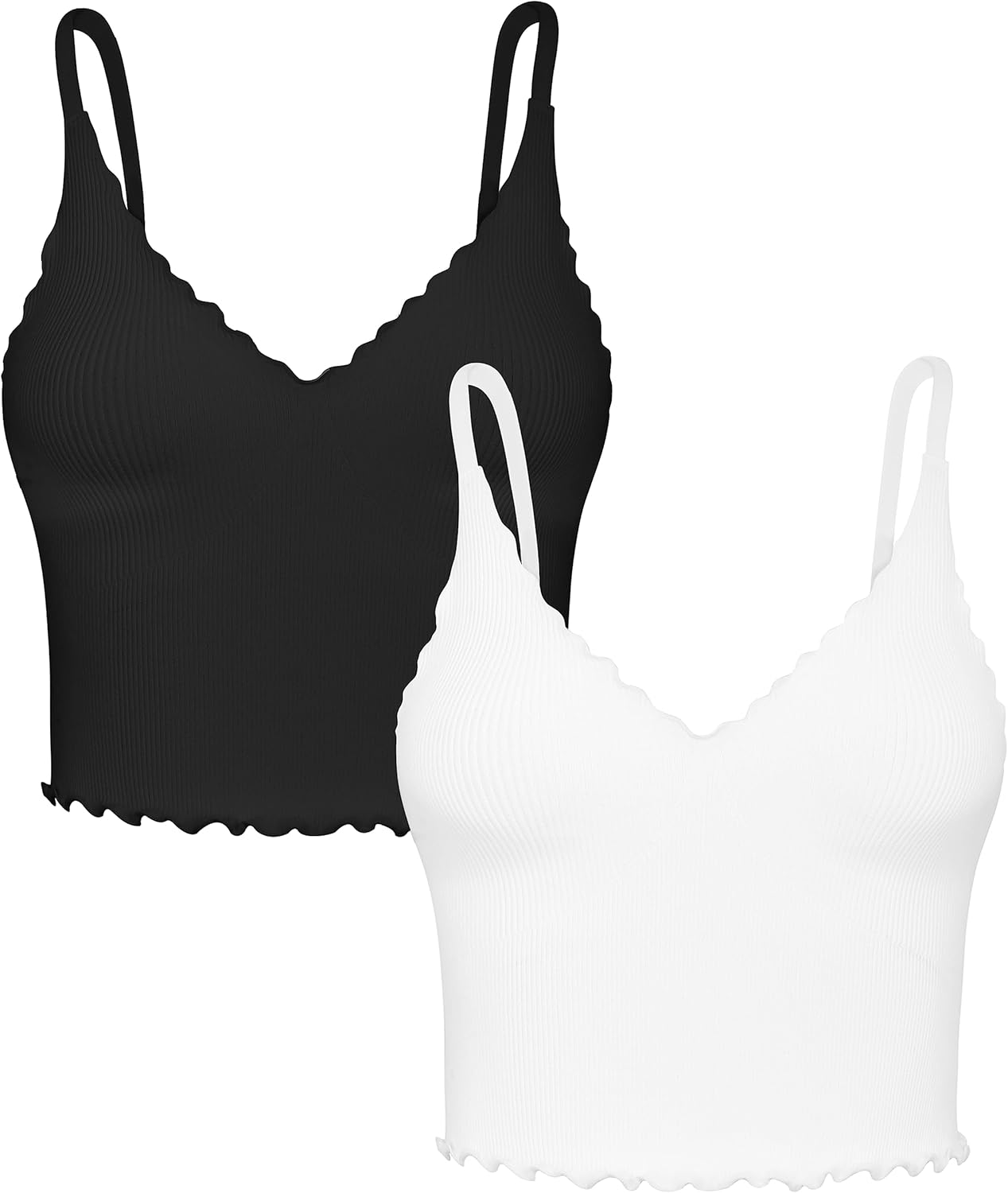 Sunzel Tank Top for Women, V Neck Seamless Ribbed Crop Camisole with Ruffles Cro...