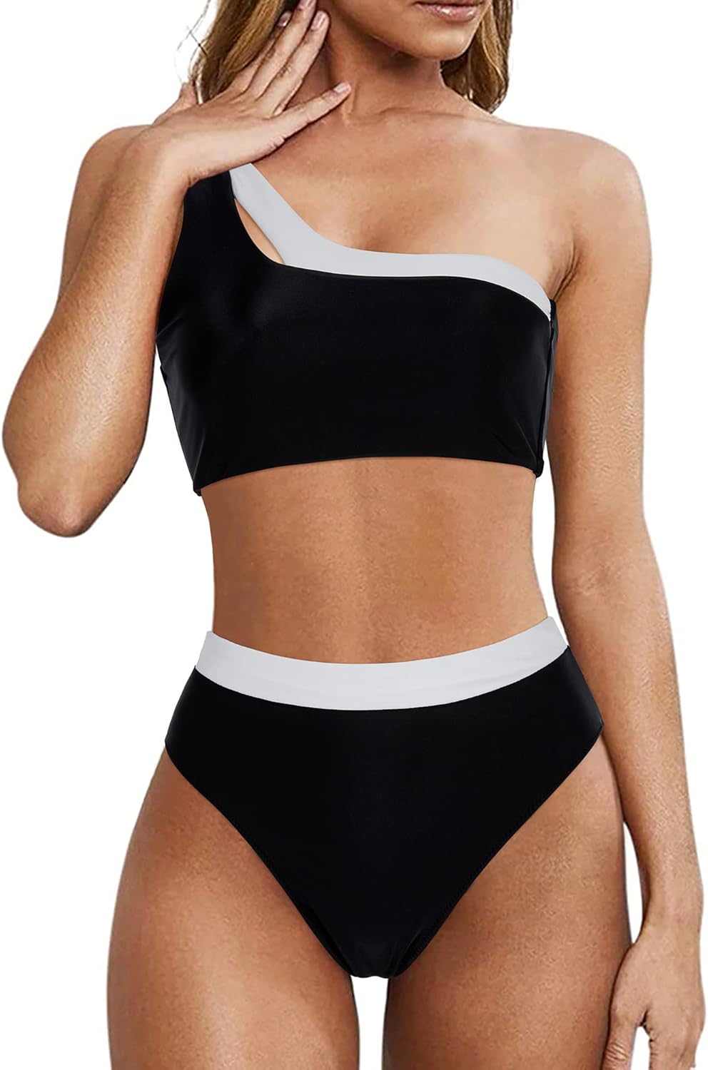 MOOSLOVER Women Cutout One Shoulder High Waisted Bikini High Cut Two Piece Swims...