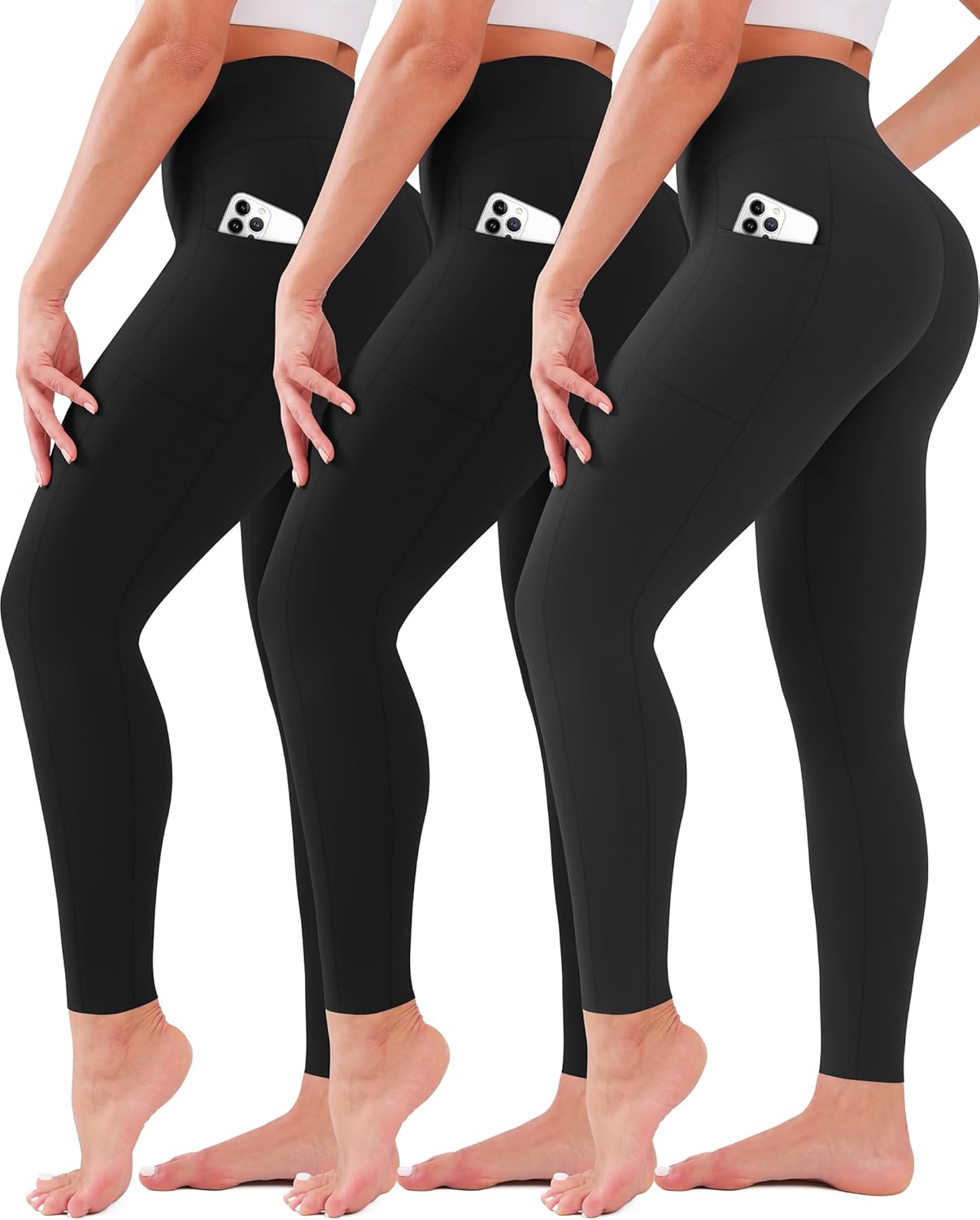 3 Pack Leggings for Women High Waisted No See-Through Tummy Control Soft Yoga Pa...
