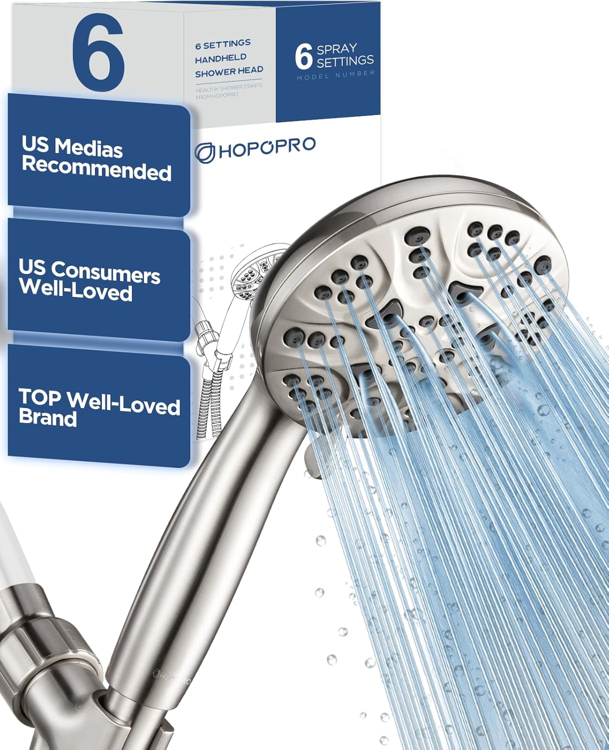 6-Mode High Pressure Handheld Shower Head Set, Consumer Reports Recommended HOPO...