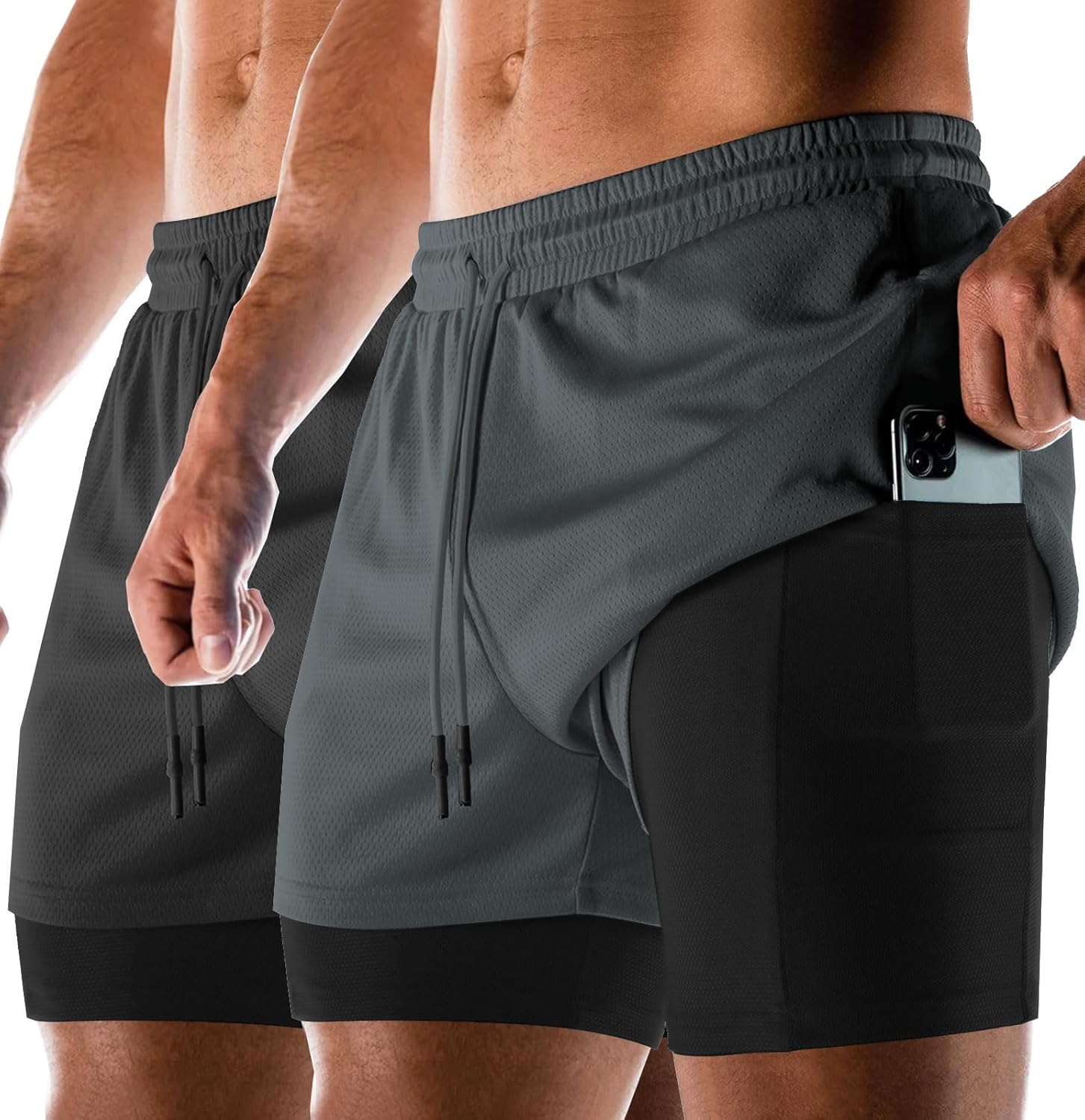 Aolesy Men's 2 in 1 Running Shorts Quick Dry Gym Shorts 5" Athletic Shorts Worko...