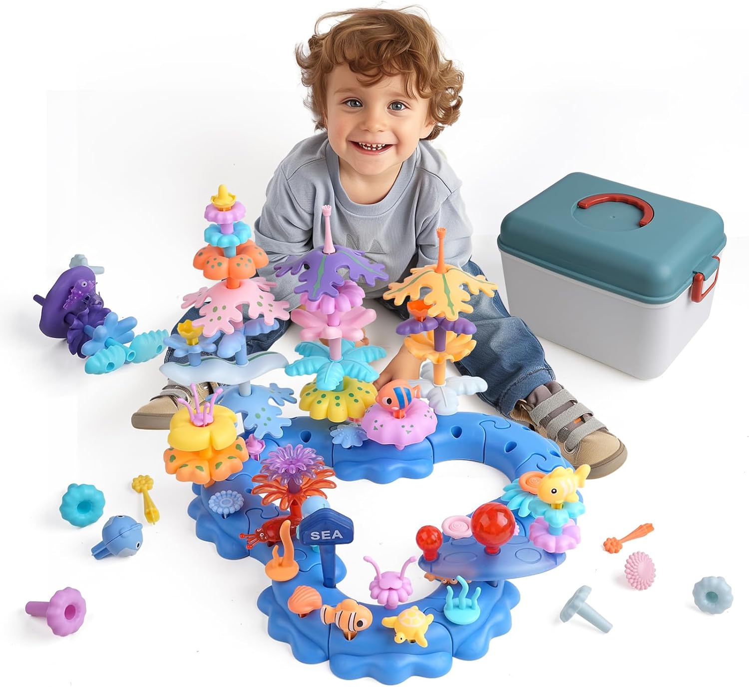 96PCS Ocean Adventures DIY Building Stacking Toys Set,Educational STEM Toy Gift...