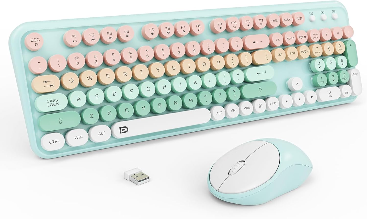 Wireless Keyboards Mouse Combos, Colorful Cute Typewriter Full-Size Retro Round...