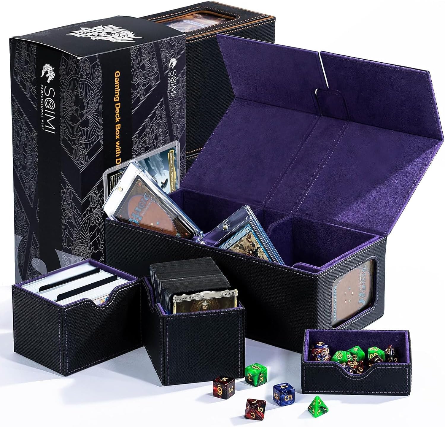 Mtg Commander Card Storage Box Fits 200 Double Sleeved Cards，Double Deck Box wi...