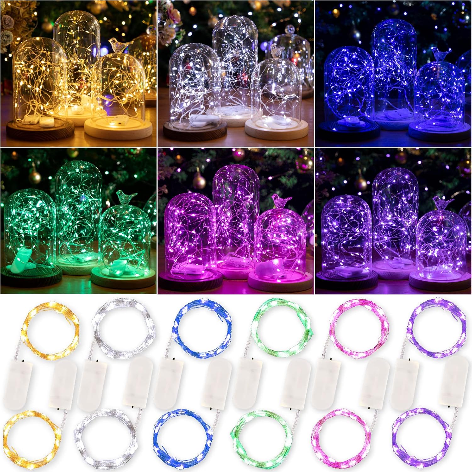 HXWEIYE 12 Pack Multicolor Fairy Lights Battery Operated, 7ft 20LED Mini String...