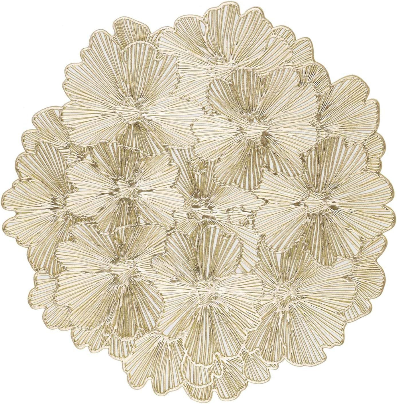 FunWheat Metallic Golden Vinyl Placemats Set of 6 Hollow Out Placemats Heat-Resi...