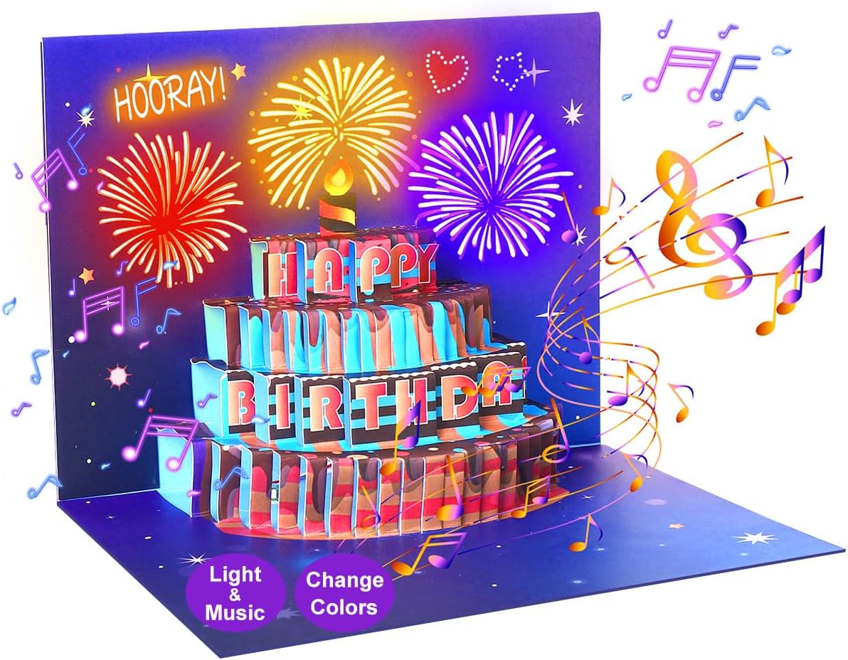 Omgpeike Birthday Card, Musical & Light Happy Birthday Cards for Women Men Husba...