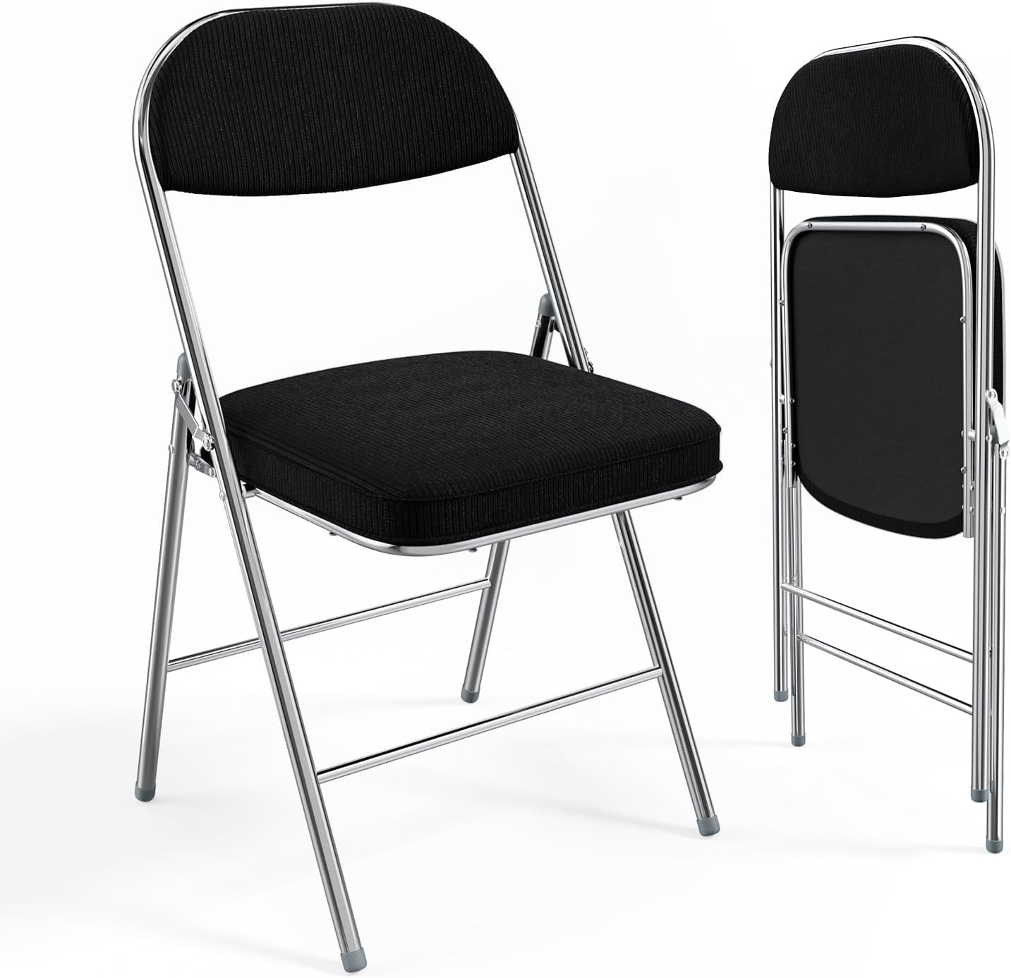 VINGLI Folding Chairs with Padded Seat & Backrest, Metal Frame, Durable Corduroy...