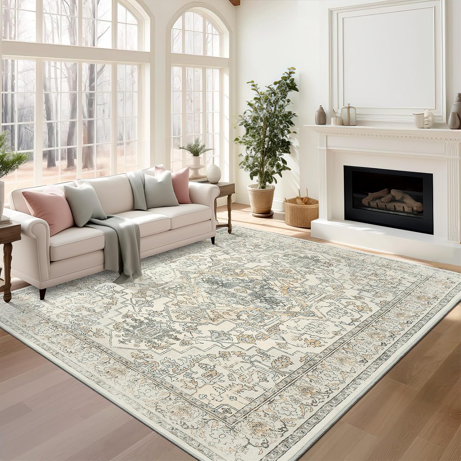 8x10 Washable Area Rug - Soft Non-Slip Machine Washable Low Pile Rug, Large Stai...