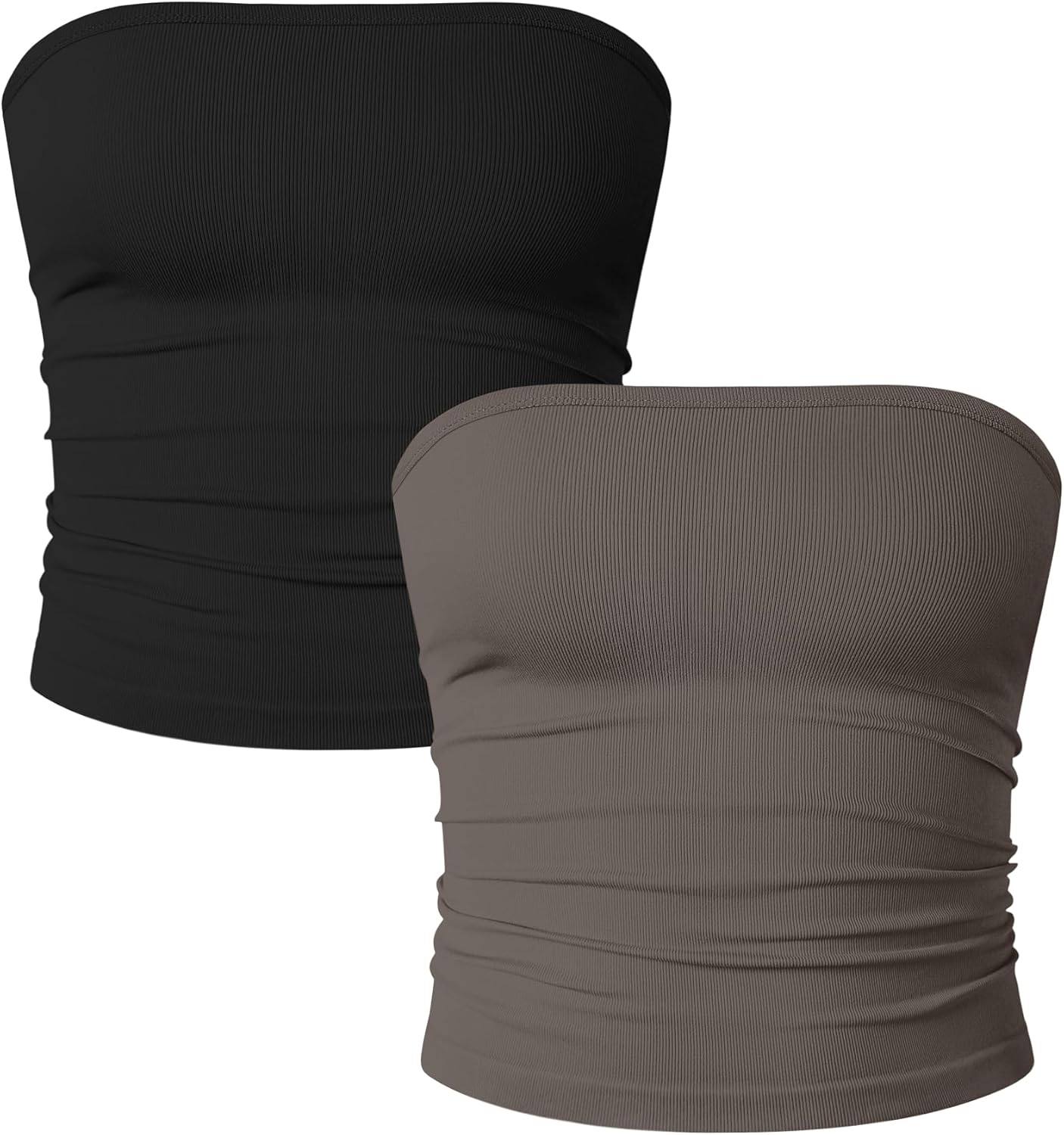 OQQ Womens 2 Piece Tube Tops Strapless Basic Sleeveless Stretch Classic-Fit Shir...