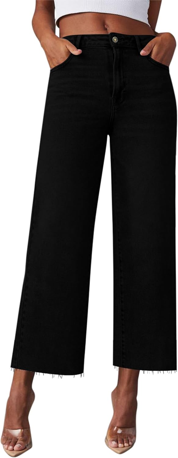Wide Leg Jeans Woman Straight Leg Jeans for Women Stretchy High Waisted Crop Cap...