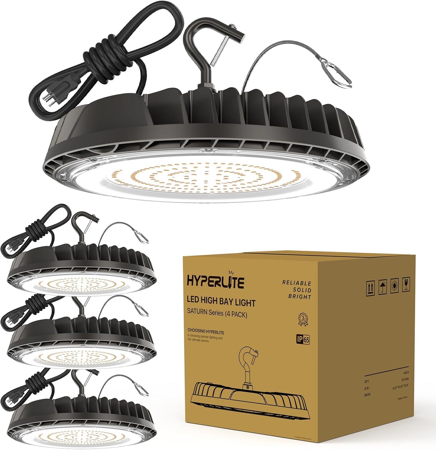 HYPERLITE High Bay LED Shop Lights: Warehouse Lights 100W 4 Packs - 14000LM UFO...
