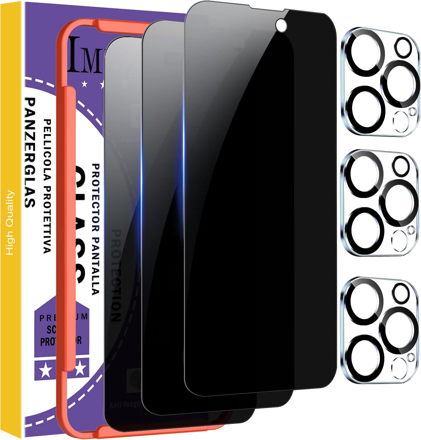 IMBZBK [3+3 Pack] for Apple iPhone 14 Pro Max Privacy Screen Protector Tempered...