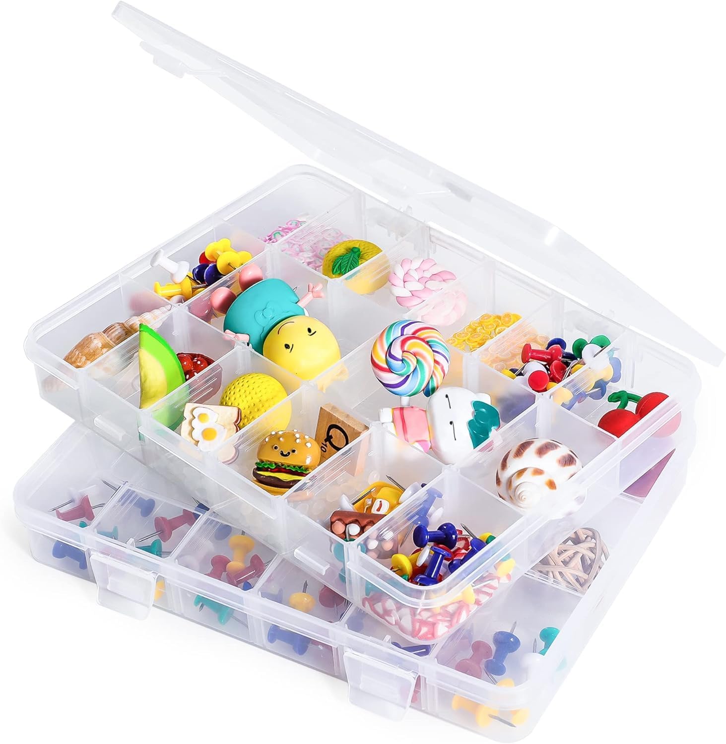 LAifu 2PCS Plastic Stackable Organizer Container with Adjustable Dividers, Snack...