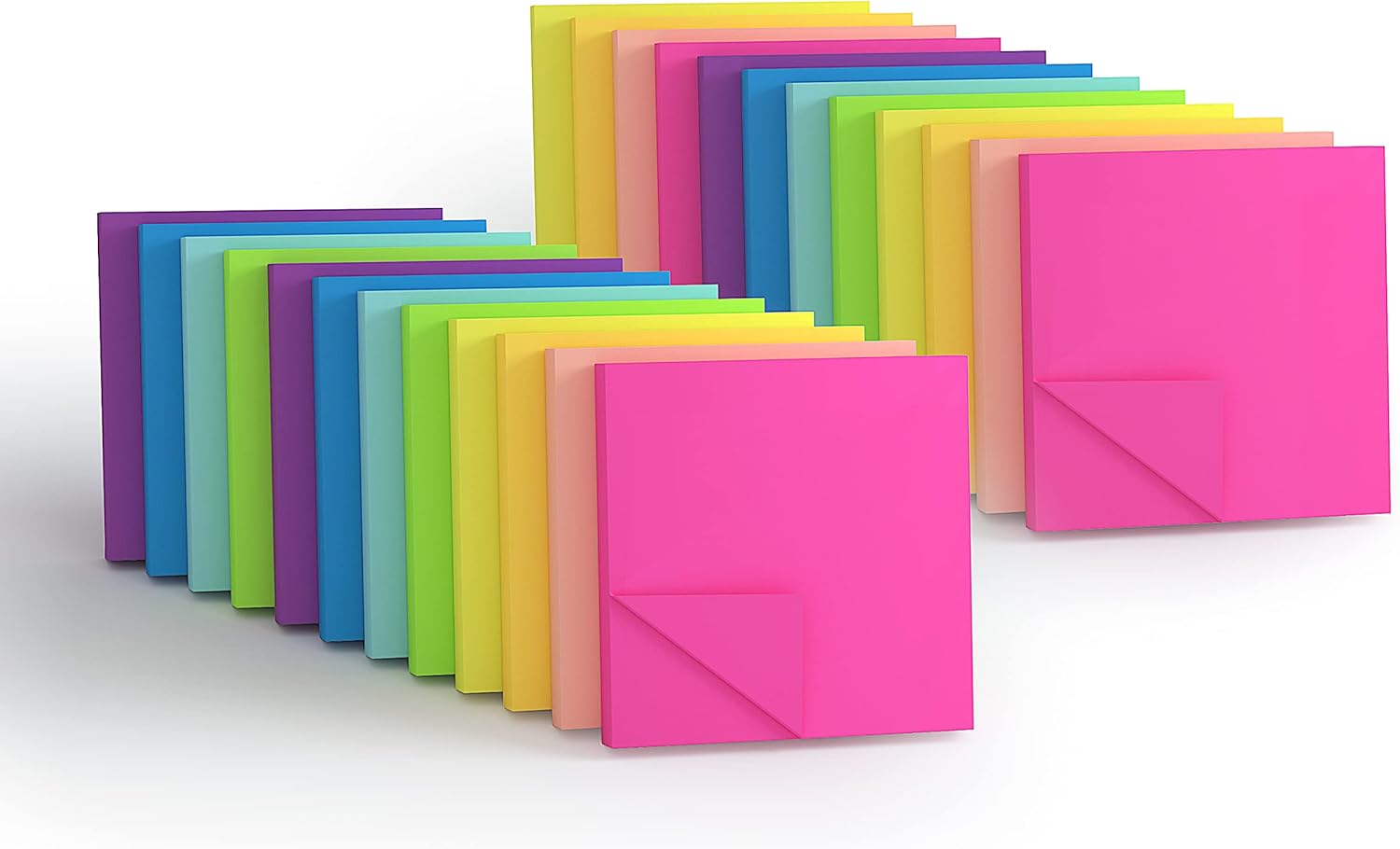KIFZM 24 Pads - 3x3 Inches Bright Sticky Notes, 8 Brilliant Colors Assorted Remo...