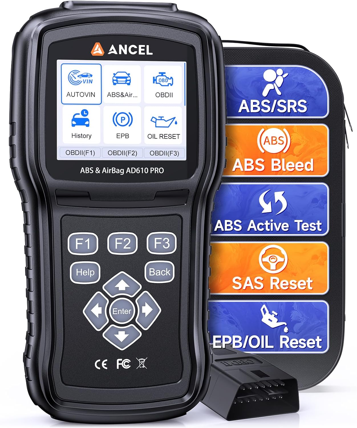 ANCEL AD610 Pro ABS SRS OBD2 Scanner, ABS Bleeding, SAS Calibration, ABS, Airbag...