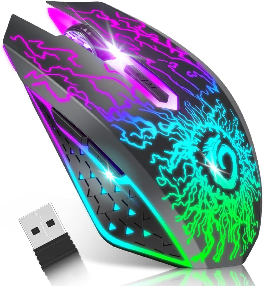 VersionTECH. Wireless Gaming Mouse, Rechargeable Computer Mouse Mice with Colorf...