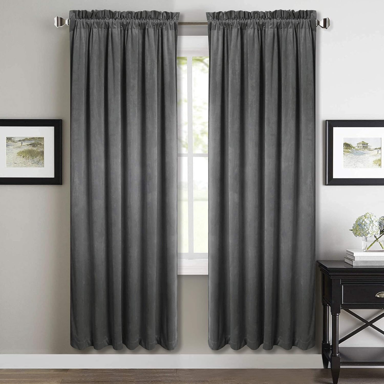 StangH Super Soft Thick Thermal Insulated Velvet Curtains Rod Pocket Room Darken...