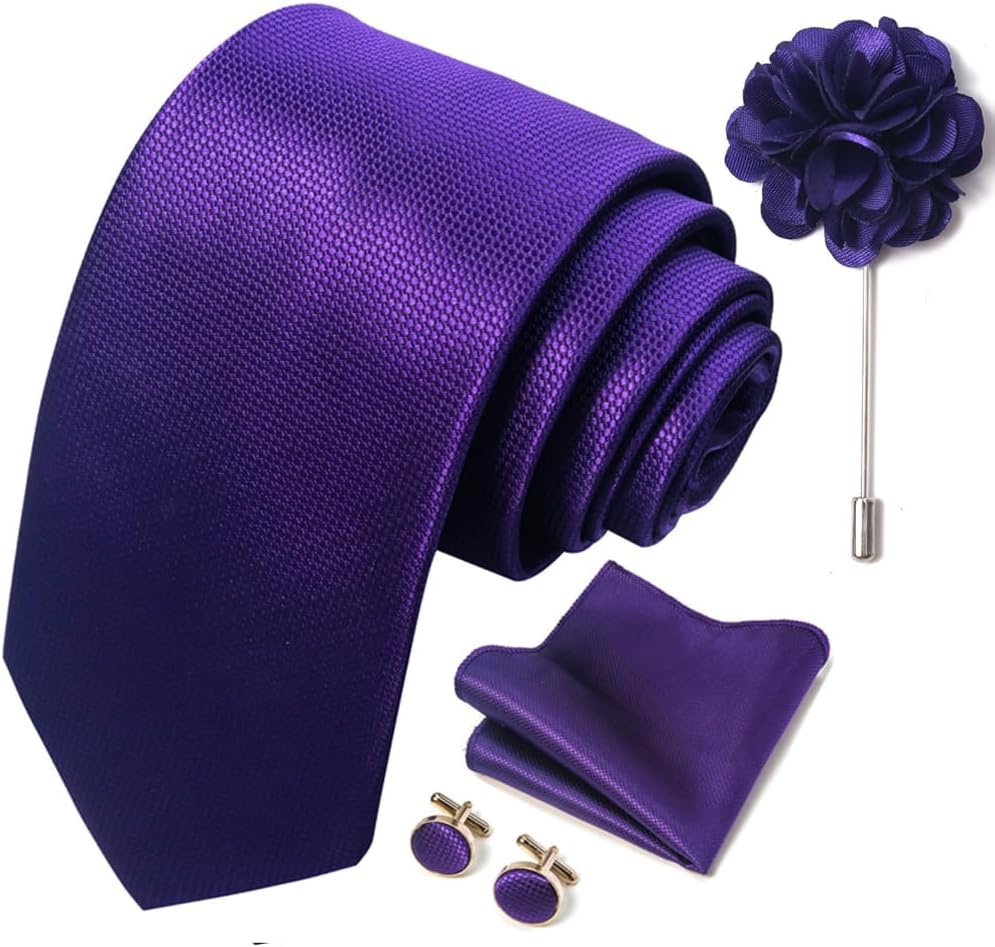 joy alice Solid Color Ties Set Men Handkerchief Cufflinks Brooch 3.15 inches Cla...