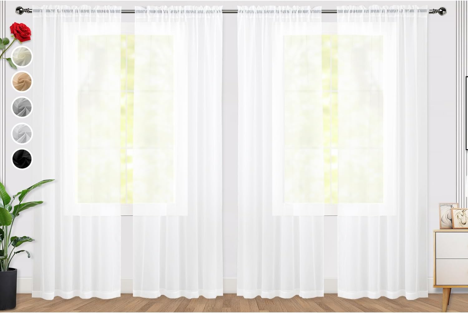 SpaceDresser Sheer White Curtains 4 Panels Rod Pocket Semi-Sheer Curtain 84 Inch...