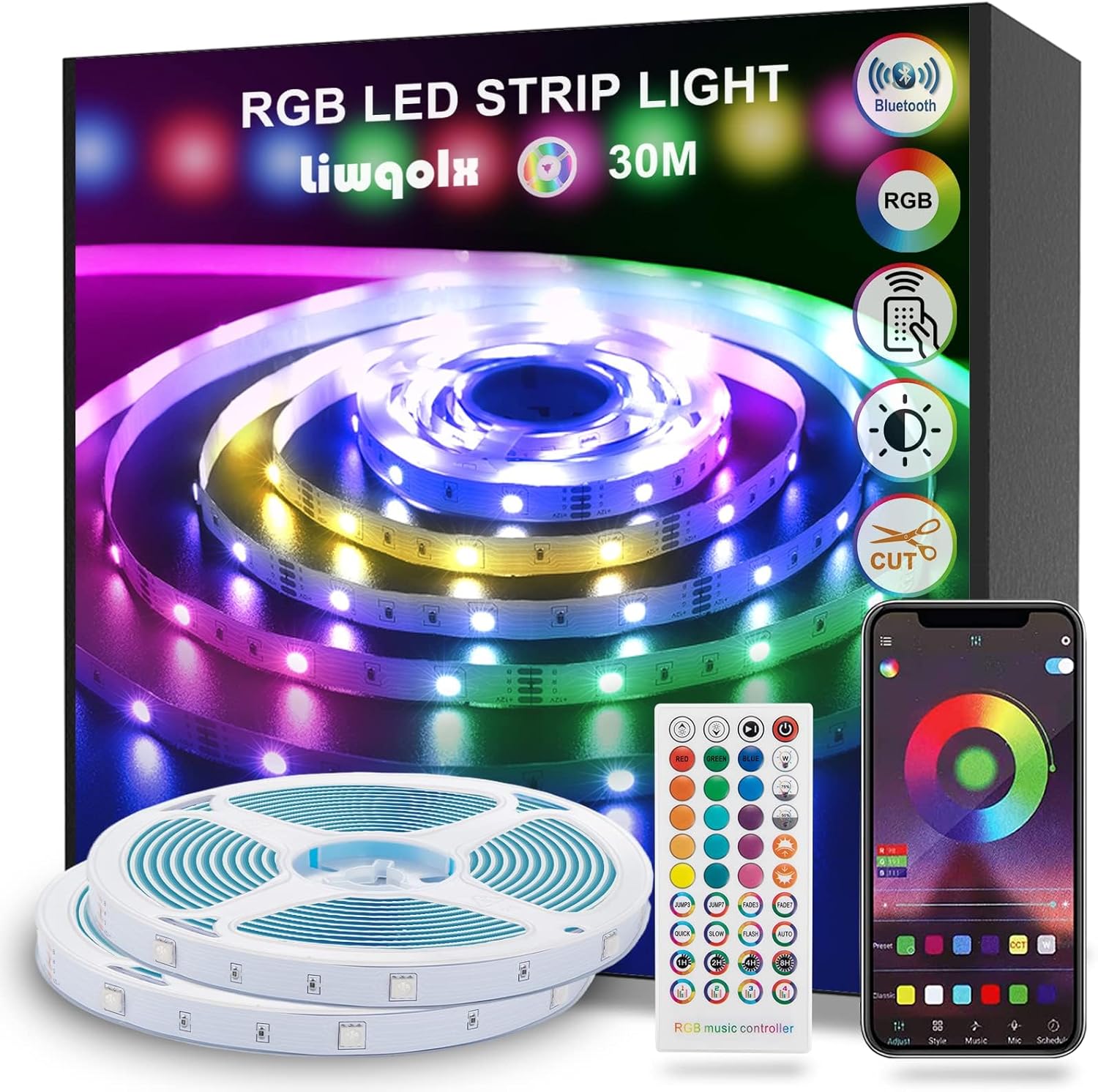 LED Strip Lights 30m, RGB Bluetooth Ultra-Long LED Light with Remote, Music Sync...