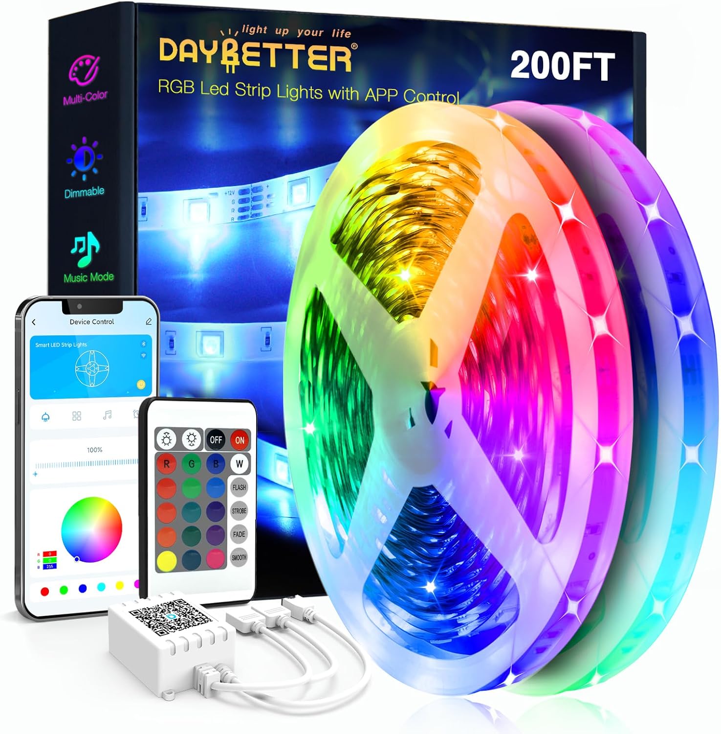 DAYBETTER Led Strip Lights 200 ft (2 Rolls of 100 ft) Ultra Long Smart Light Str...