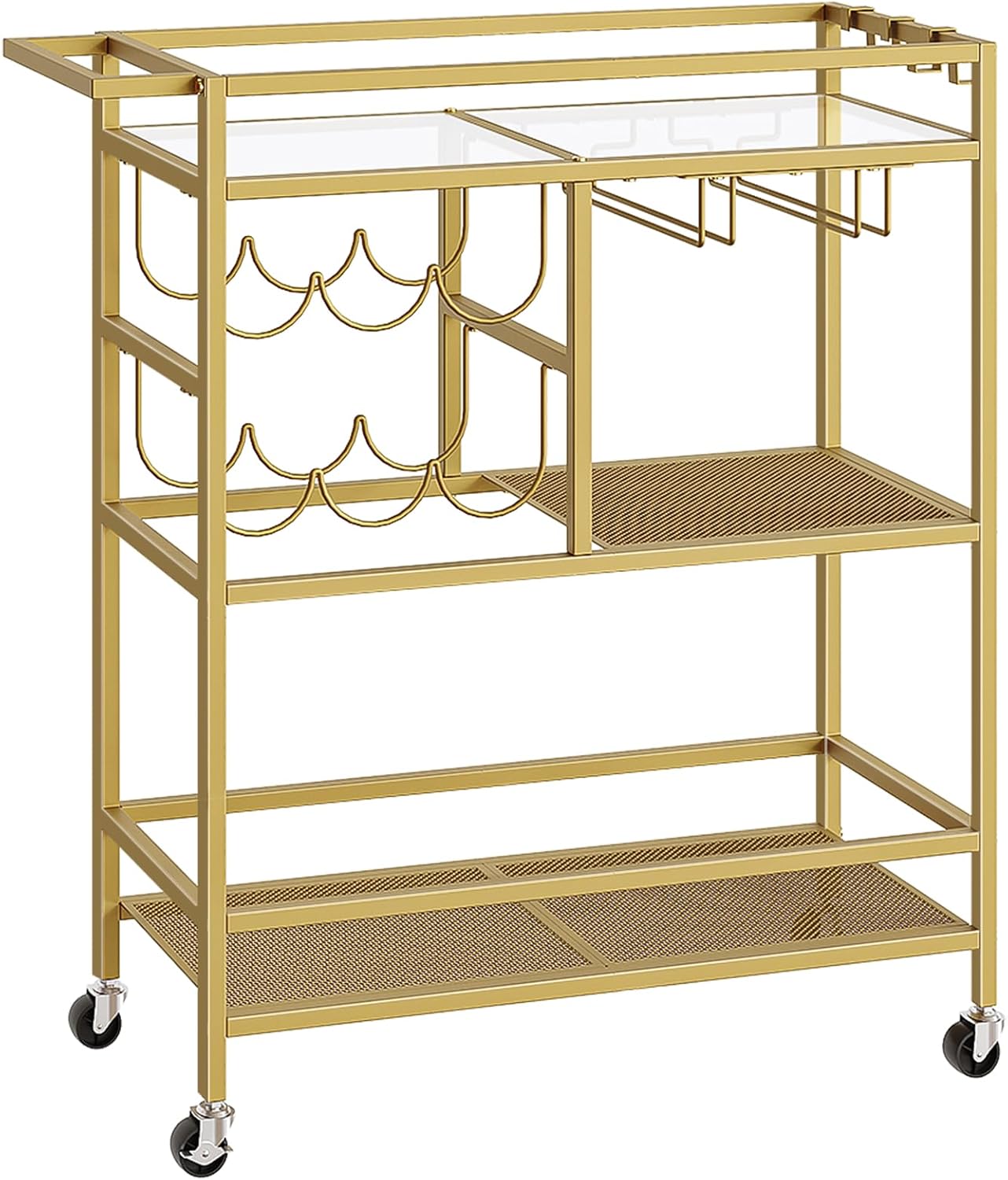Bar Cart for Home, 3-Tier Serving Cart with Wheels and Handle, Beverage Cart wit...