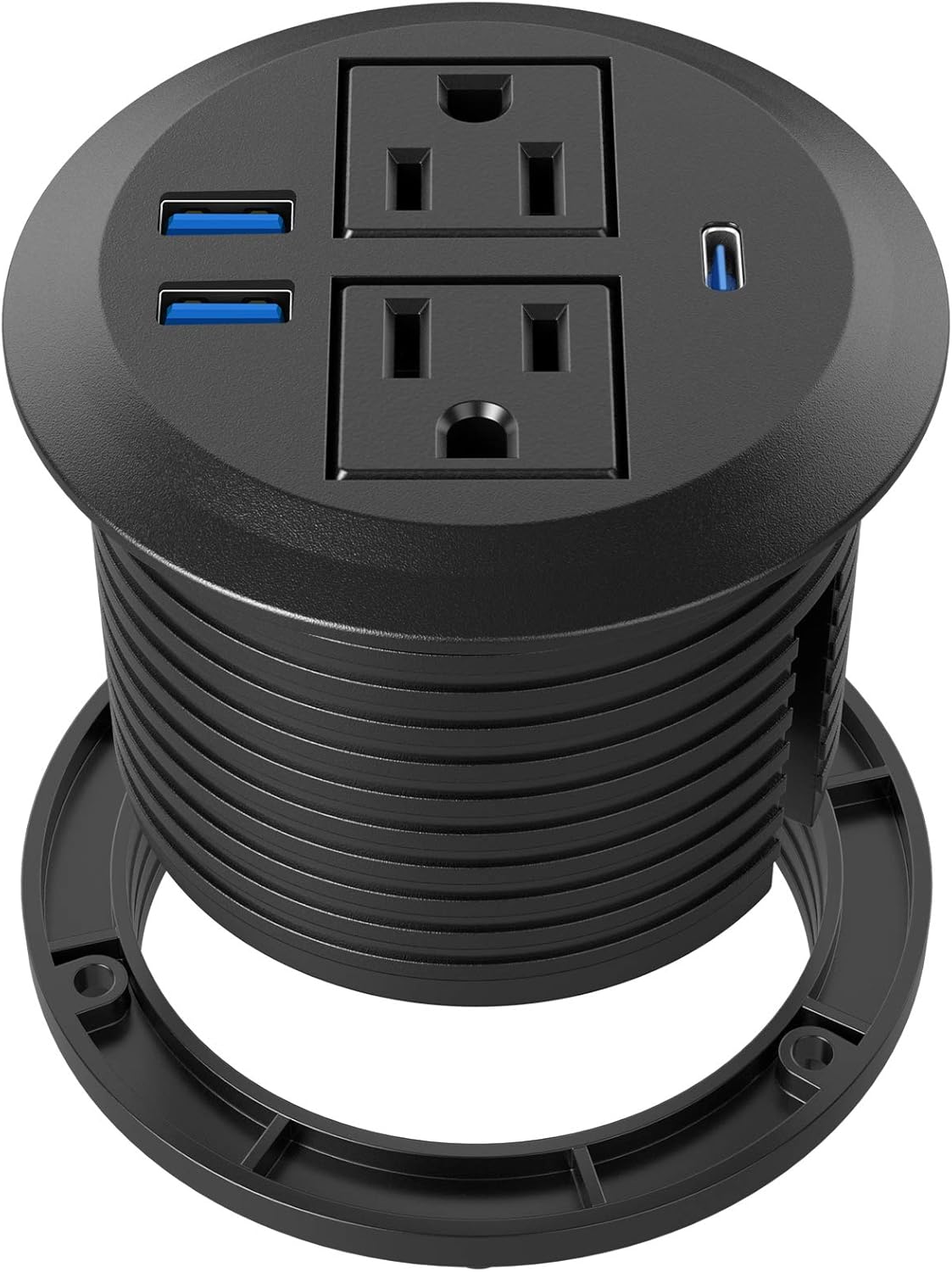 Recessed Power Grommet with AC Outlets, 20W Fast Charging USB-C Port - Flush-Mou...