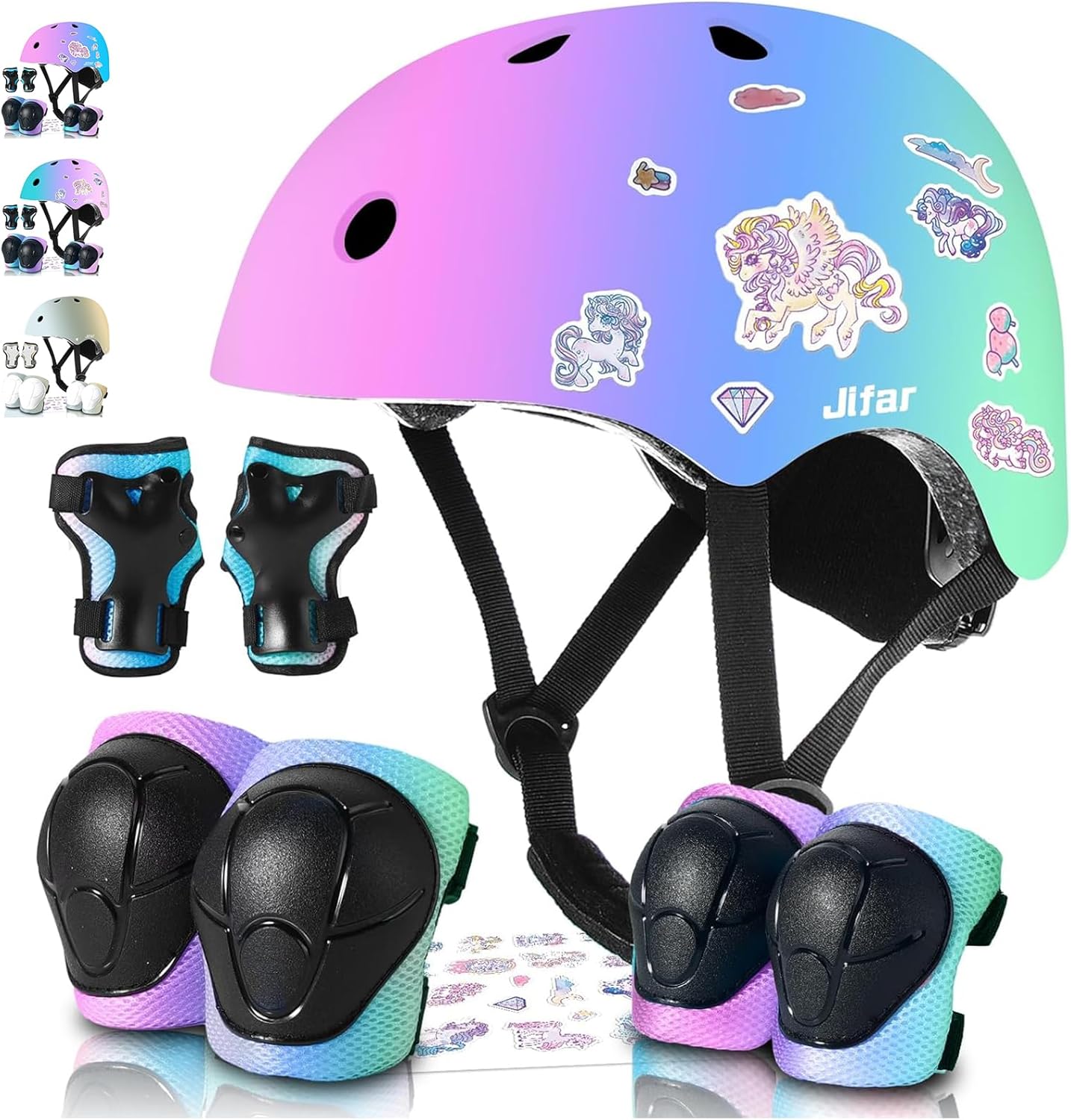 Sticker Adjustable Color Gradient Bike Kids Toddler Helmet and pads for Kids 3-5...