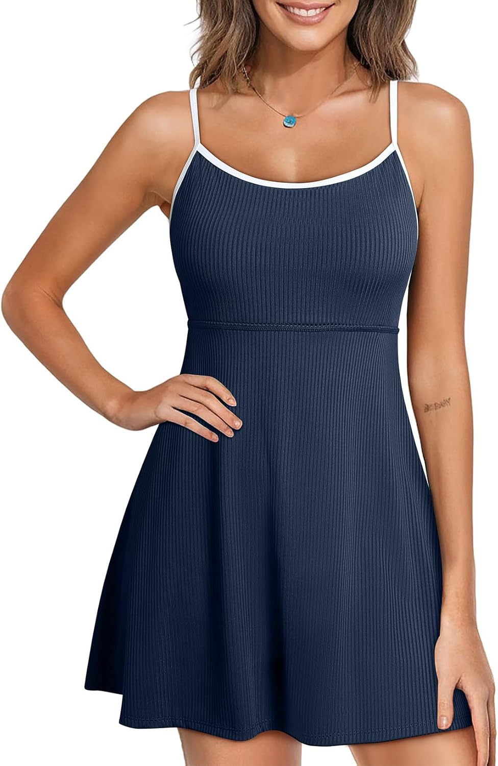 Aleumdr Women’s Ribbed One Piece Swimsuits Modest Swim Dress Tummy Control Adjus...