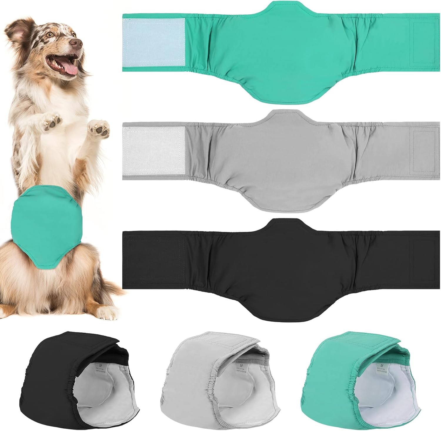 Reusable Dog Nappies Male 3-Piece, Reusable Dog Belly Bands for Dogs, Super Abso...
